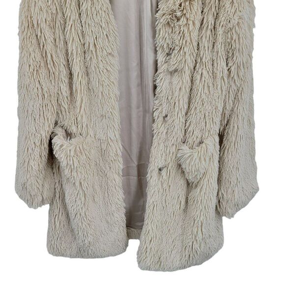 Sanctuary Shag Faux Fur Coat Cardigan S Beige Oversized Vegan Duster Coatigan - Picture 7 of 13